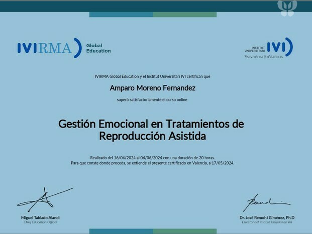 Certificado IVIRMA REPRODUCCIÓN ASISTIDA